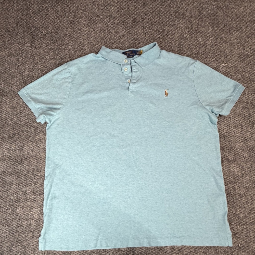 Ralph Lauren Boys XL Slim Fit Polo Heather Blue Multi Color Polo Pony Preppy